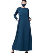 Modest Dress With Contrast Buttons On Side. Abaya Dress