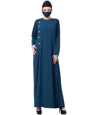 Modest Dress With Contrast Buttons On Side. Abaya Dress 2