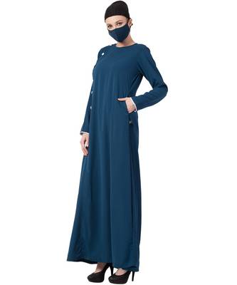 Modest Dress With Contrast Buttons On Side. Abaya Dress 3