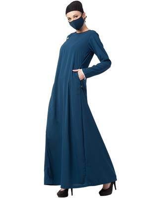 Modest Dress With Contrast Buttons On Side. Abaya Dress 4