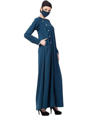 Modest Dress With Contrast Buttons On Side. Abaya Dress 5