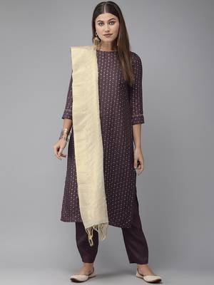 Indo Era Purple Embroidered Straight Kurta Trouser With Dupatta Set 1