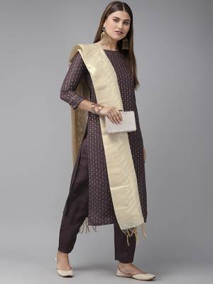 Indo Era Purple Embroidered Straight Kurta Trouser With Dupatta Set 4