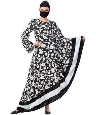 Unique Design Of Modest Dress In Black & White Abaya Dress 1