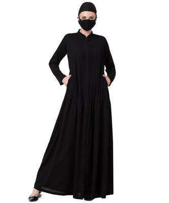 Front open Dress With Pin Tucks Abaya Dress 2