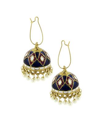 Blue Purple White Gold Meenakari Pearl Enamel Jhumki Earring Women 1