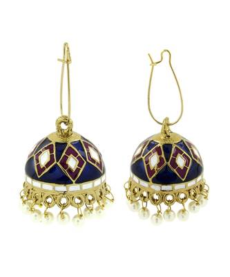 Blue Purple White Gold Meenakari Pearl Enamel Jhumki Earring Women 2