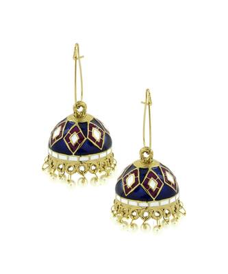 Blue Purple White Gold Meenakari Pearl Enamel Jhumki Earring Women 3