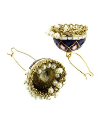 Blue Purple White Gold Meenakari Pearl Enamel Jhumki Earring Women 4