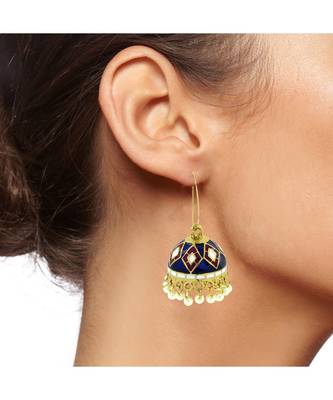 Blue Purple White Gold Meenakari Pearl Enamel Jhumki Earring Women 5