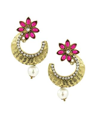 Flower Antique Gold Pink Pearl American Diamond Chaand Bali Earring 1