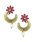 Flower Antique Gold Pink Pearl American Diamond Chaand Bali Earring