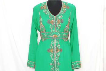 Turquoise Moroccan KaftanWith Sun-proof hijab 2