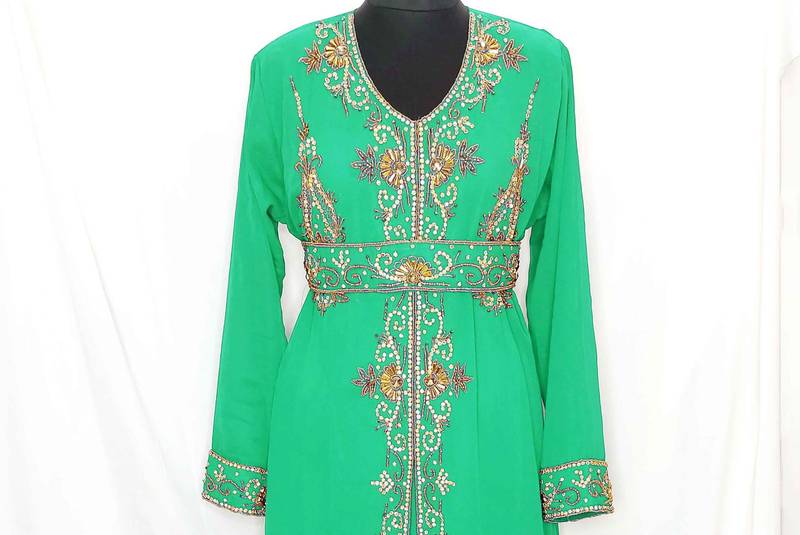 Turquoise luxurious Moroccan KaftanWith Sun-proof hijab.