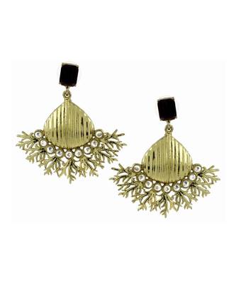 Designer American Diamond Spinal Black Antique Gold Dangling Earring 1