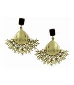 Designer American Diamond Spinal Black Antique Gold Dangling Earring