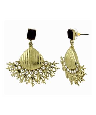 Designer American Diamond Spinal Black Antique Gold Dangling Earring 2
