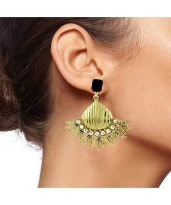 Designer American Diamond Spinal Black Antique Gold Dangling Earring 4