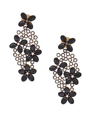 Floral Black Kundan Gold Plated Dangling Delicate Earring For Women 1