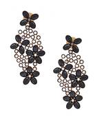 Floral Black Kundan Gold Plated Dangling Delicate Earring For Women