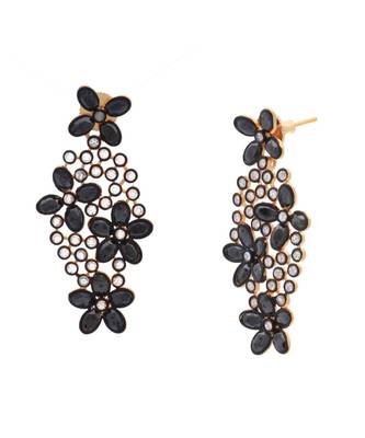 Floral Black Kundan Gold Plated Dangling Delicate Earring For Women 2