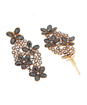 Floral Black Kundan Gold Plated Dangling Delicate Earring For Women 3