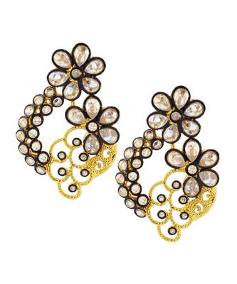 Designer Floral Gold Plated Kundan American Diamond Earring For Women 1