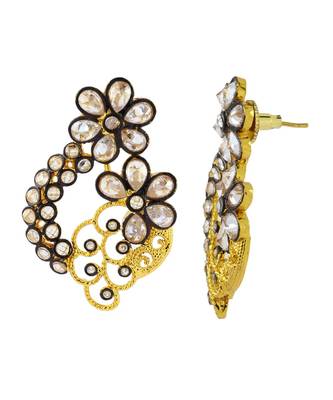 Designer Floral Gold Plated Kundan American Diamond Earring For Women 2
