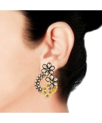 Designer Floral Gold Plated Kundan American Diamond Earring For Women 4