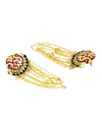 Long Statement Peacock Rani Pink Green Pearl Dangling Earring 3