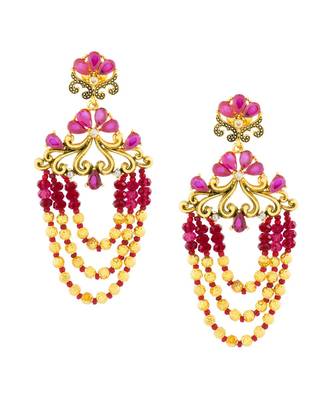 Design 18K Gold Pink Crystal Cubic Zirconia Beads Chandelier Earring 1