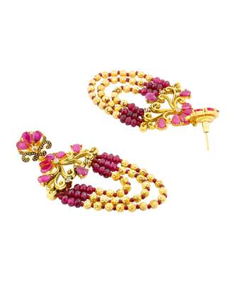 Design 18K Gold Pink Crystal Cubic Zirconia Beads Chandelier Earring 2
