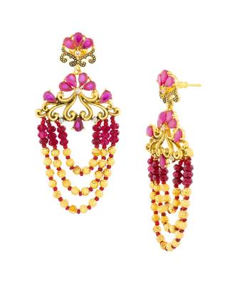 Design 18K Gold Pink Crystal Cubic Zirconia Beads Chandelier Earring 3
