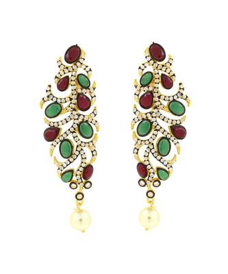 Victorian Ruby Red Emerald Green Gold Plated Dangling Earring Women 1