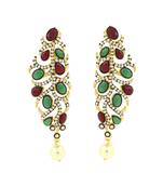 Victorian Ruby Red Emerald Green Gold Plated Dangling Earring Women