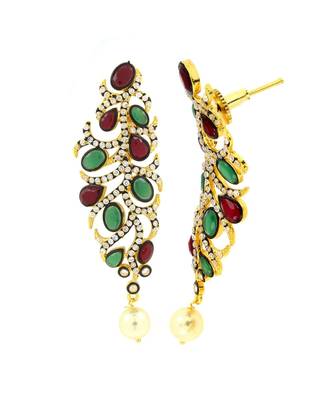 Victorian Ruby Red Emerald Green Gold Plated Dangling Earring Women 2