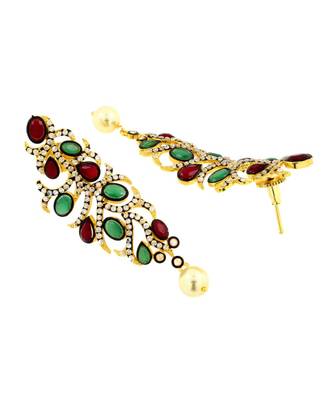 Victorian Ruby Red Emerald Green Gold Plated Dangling Earring Women 3