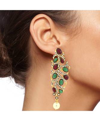 Victorian Ruby Red Emerald Green Gold Plated Dangling Earring Women 4