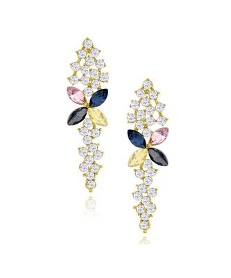 Flower Aaa Crystal American Diamond 18K Gold Blue Dangle Drop Earring 1