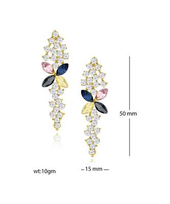 Flower Aaa Crystal American Diamond 18K Gold Blue Dangle Drop Earring 2