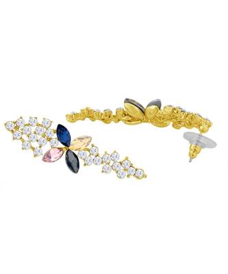 Flower Aaa Crystal American Diamond 18K Gold Blue Dangle Drop Earring 3
