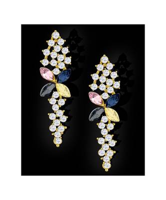 Flower Aaa Crystal American Diamond 18K Gold Blue Dangle Drop Earring 4