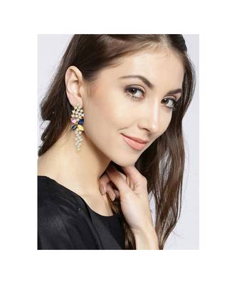 Flower Aaa Crystal American Diamond 18K Gold Blue Dangle Drop Earring 5