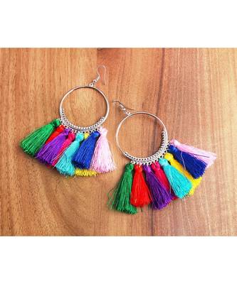 Rainbow Silky Hanging Multicolor Chandbali Earring 3
