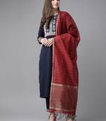 Indo Era Navy Blue Solid Straight Kurta Trouser With Dupatta Set