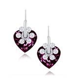 Flower Heart Crystal American Diamond Maroon Red Rhodium Stud Earring