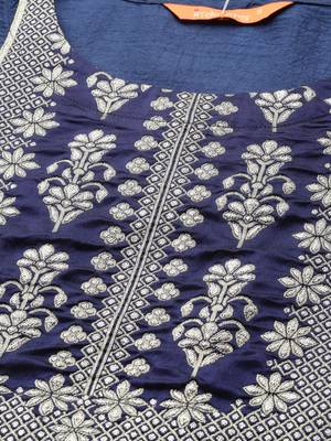 Indo Era Navy Blue Solid Straight Kurta Trouser Set 5