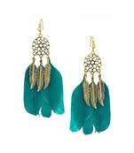 Feather Flower Filigree Drak Green 18K Gold Hanging Dangle Earring