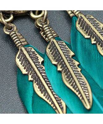 Feather Flower Filigree Drak Green 18K Gold Hanging Dangle Earring 3