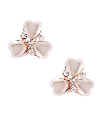 Heart Flower Crystal American Diamond Rose Gold White Stud Earring 1
